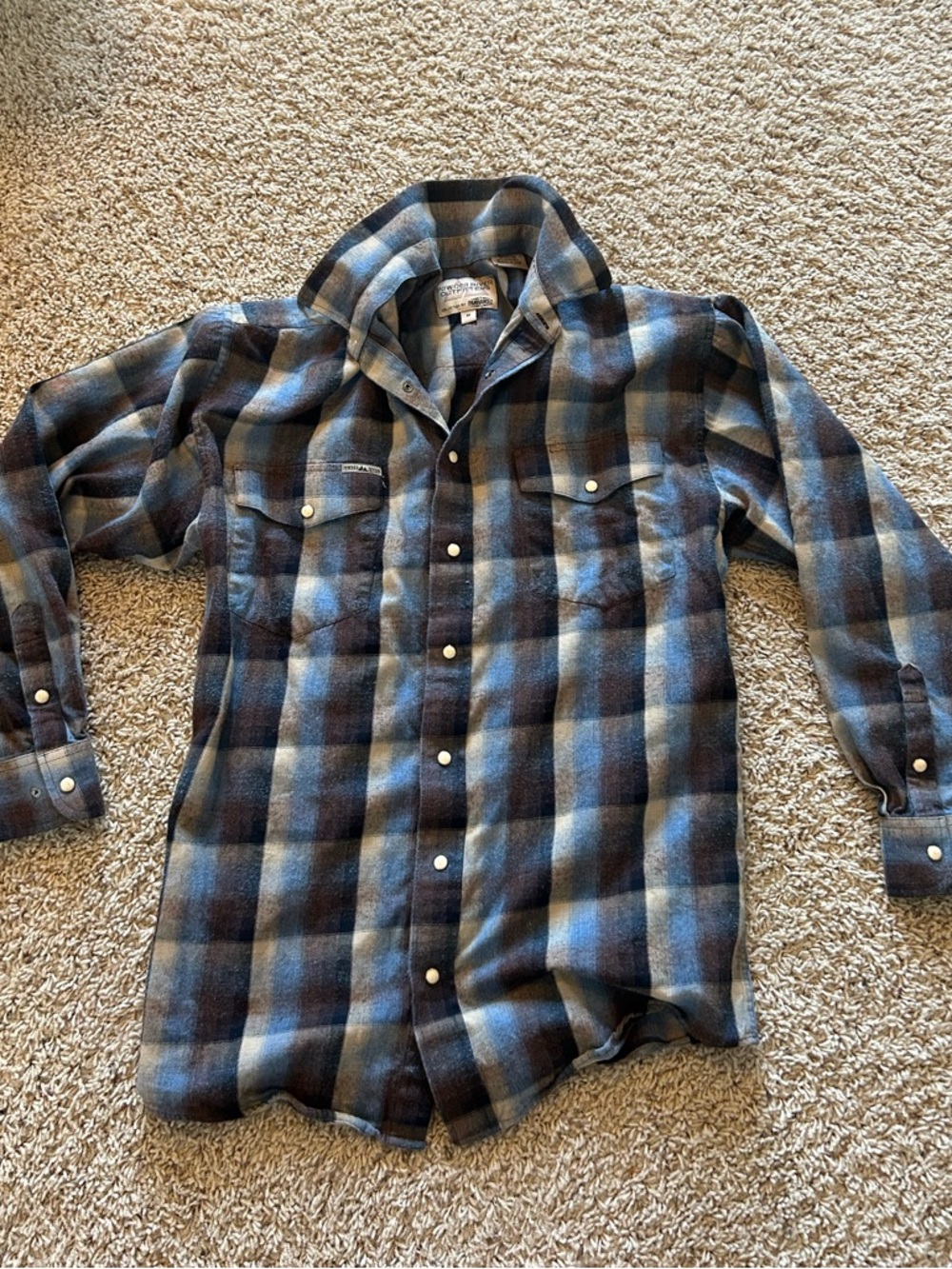 Powder River Outfitters Men's Blue & Brown Plaid Wool Shirt Jacket